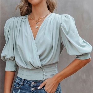 VICI WITHIN REACH WRAP CROP TOP - SAGE